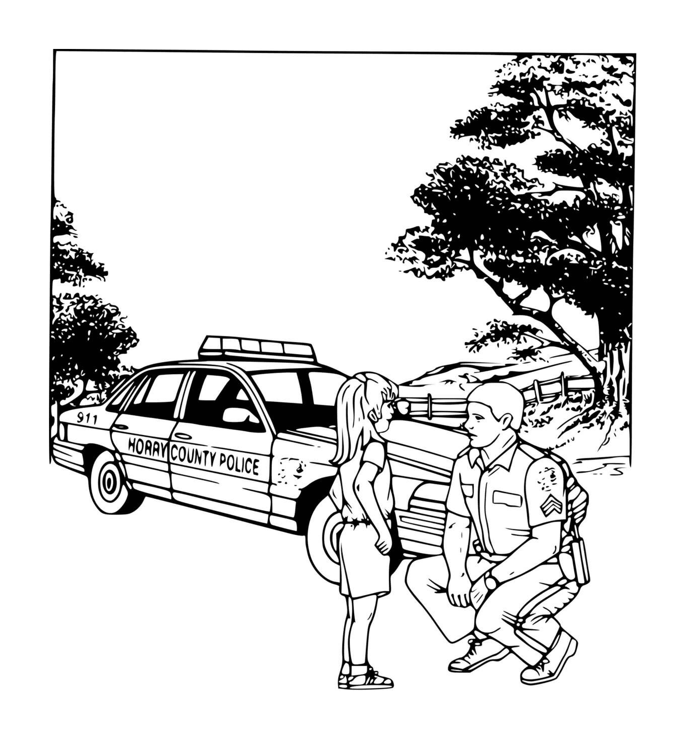  Mädchen im Gespräch mit einem Polizisten 