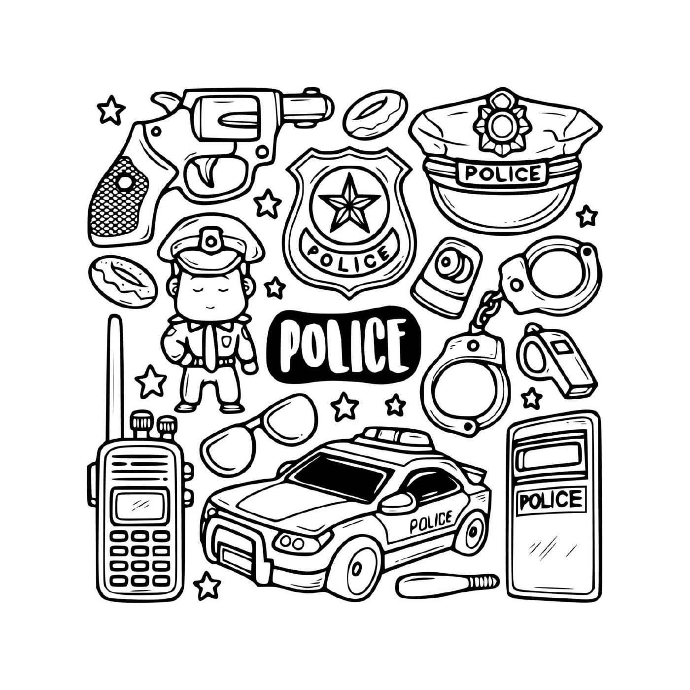  Police icons in black and white 