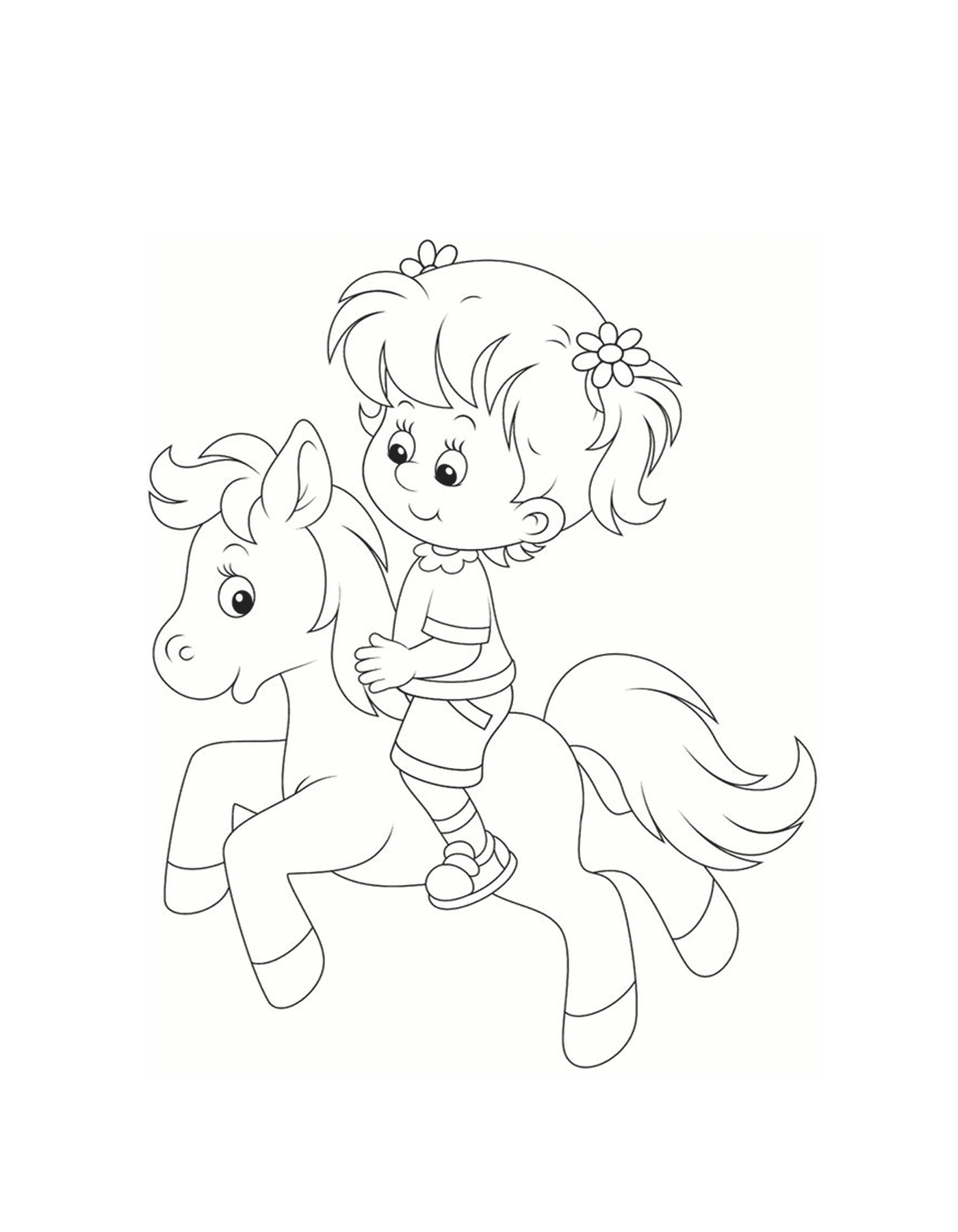  Mädchen genießen ein Pony Fahrt 