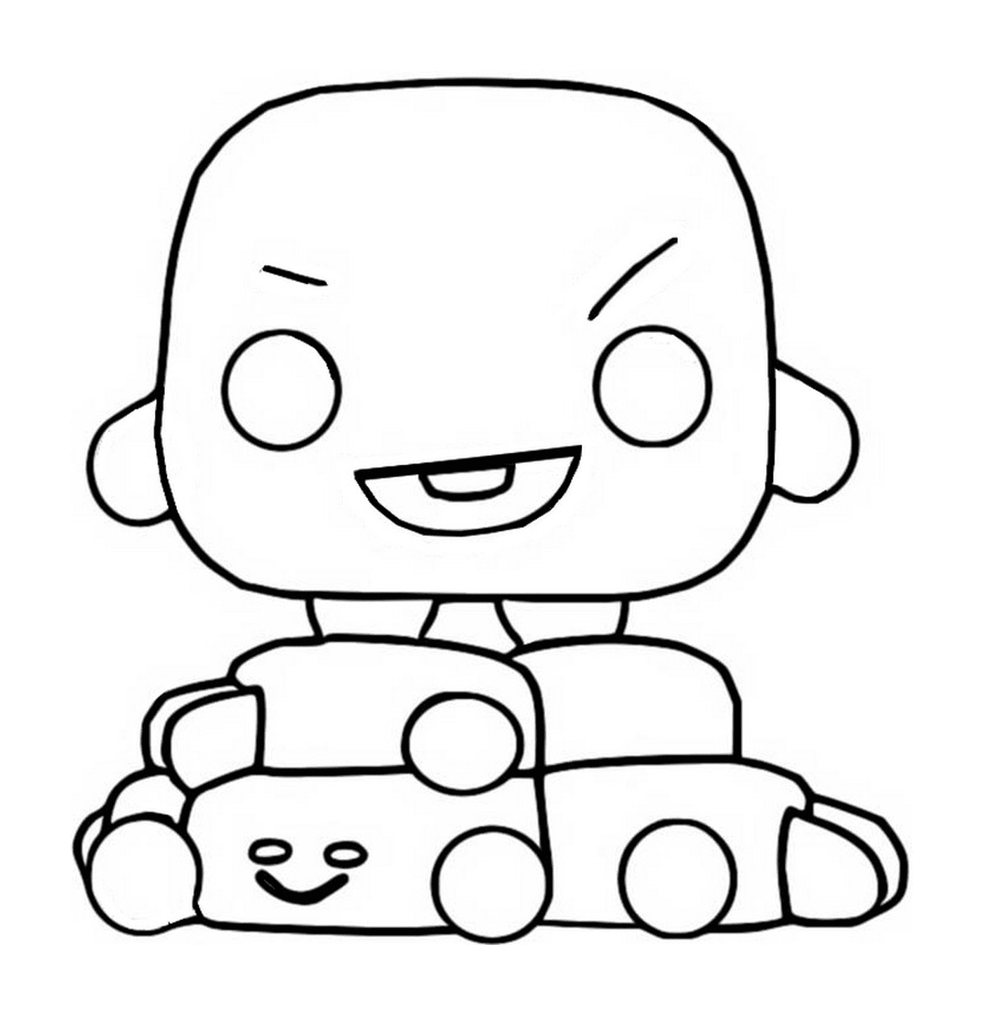  Shooky, BT21, Zeichentrickfigur auf einem Spielzeugauto sitzend 