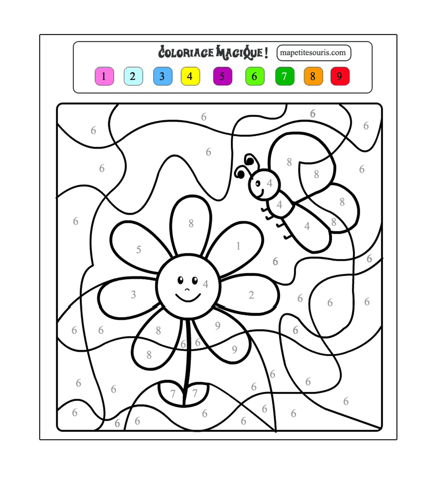  Magic coloring with butterfly and flower 