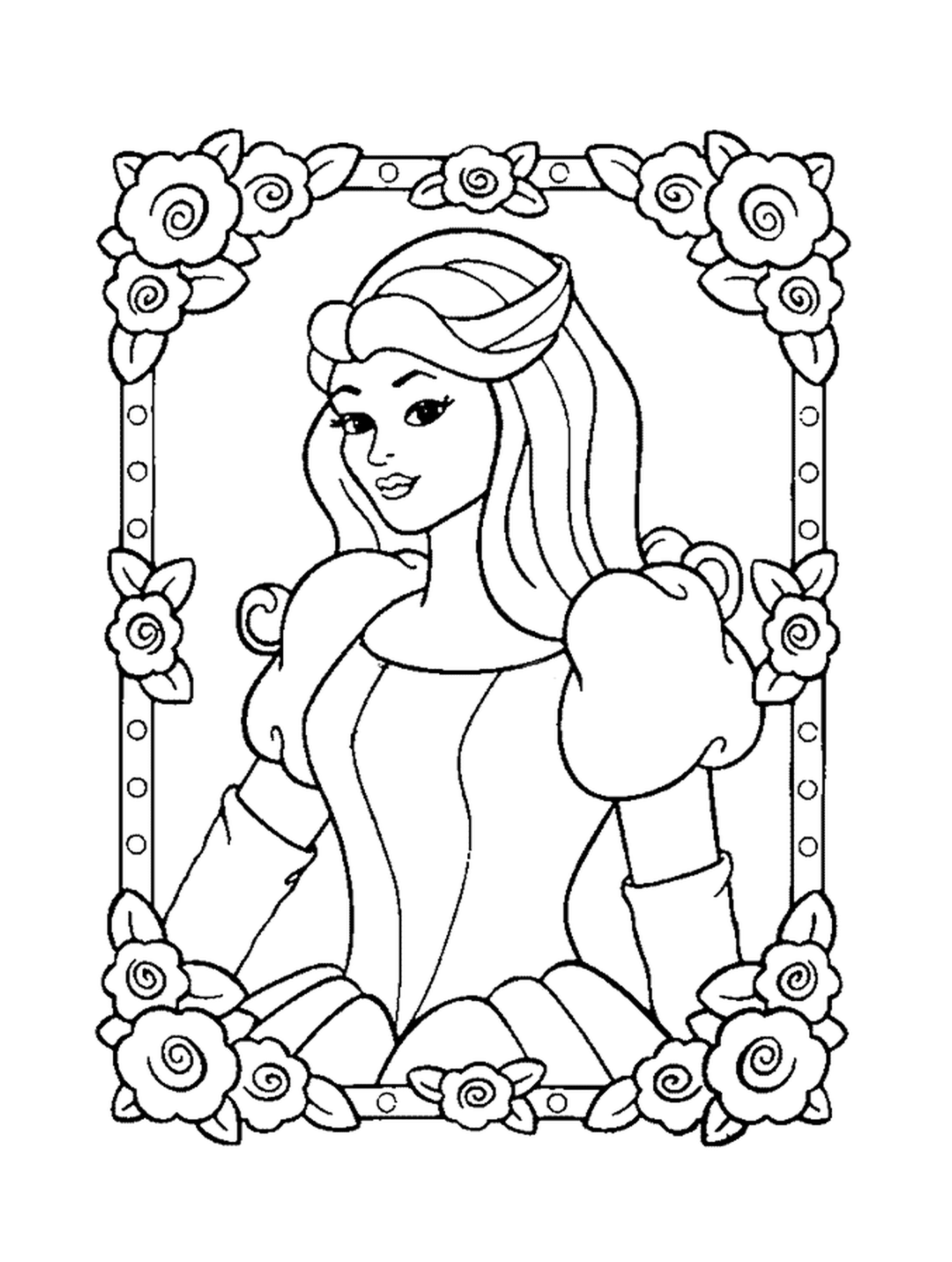  Princesa Disney, una mujer con un marco de flores a su alrededor 