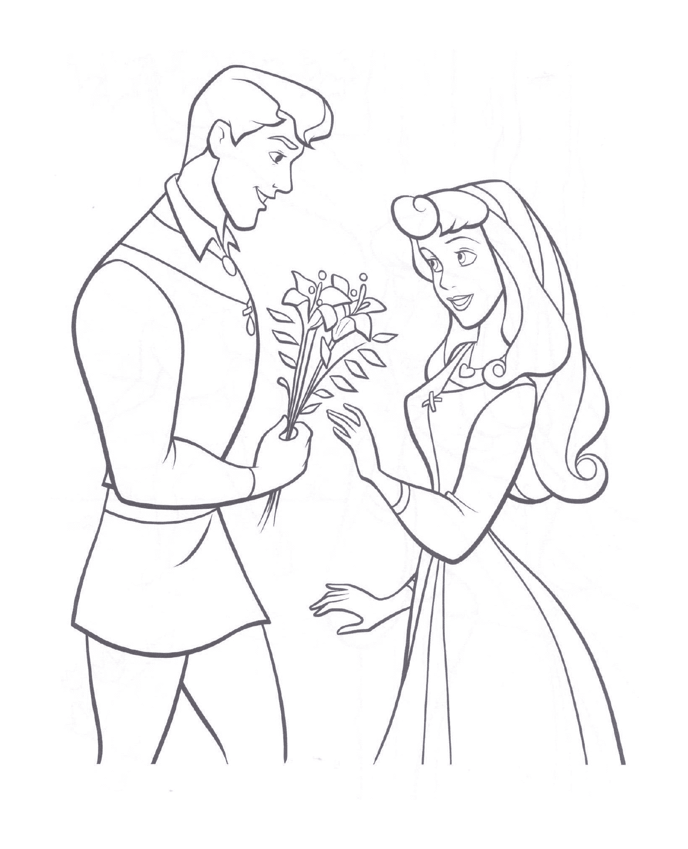  Man and woman holding flowers 