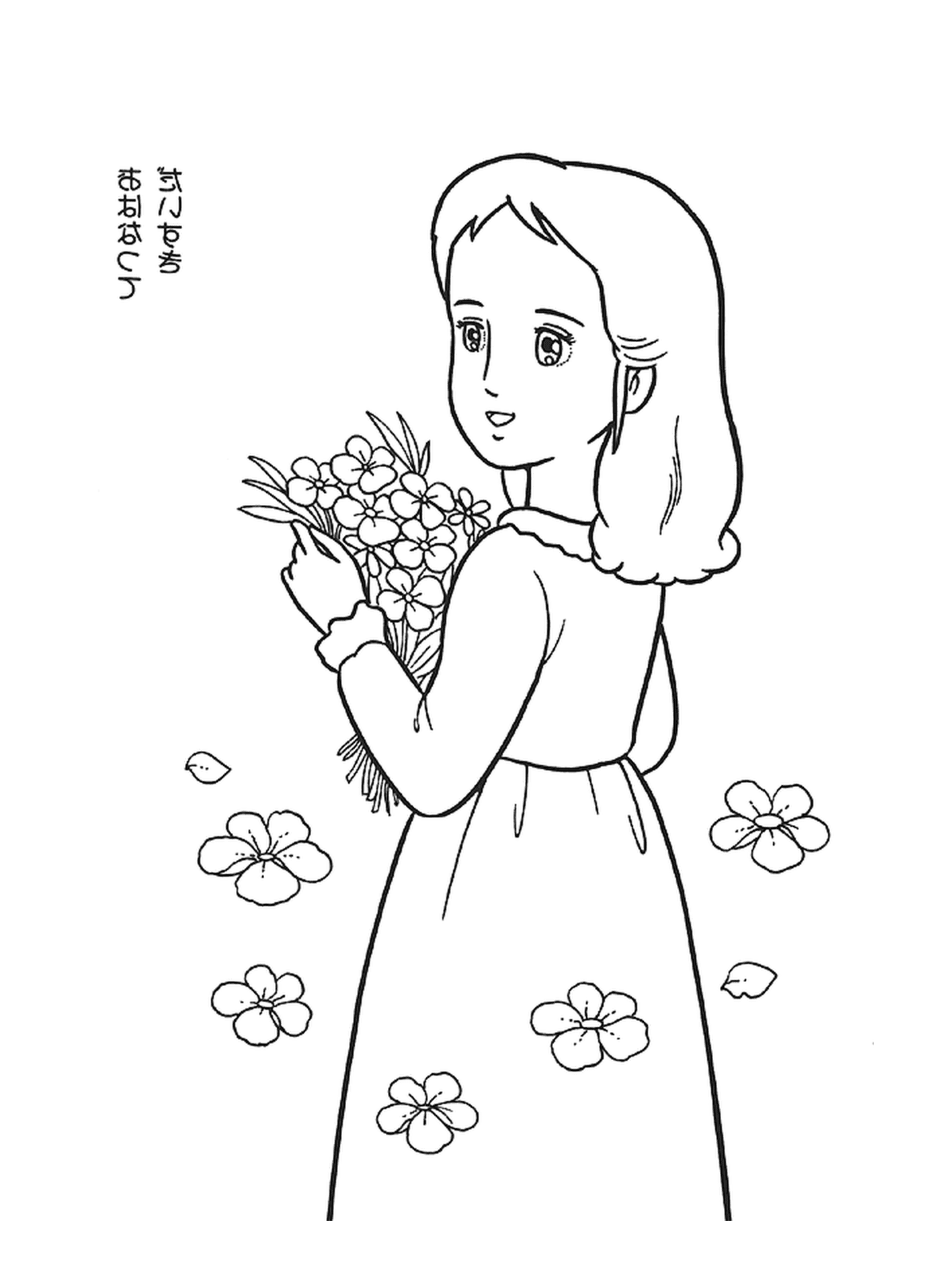  Donna che tiene le mani dei fiori del bouquet 