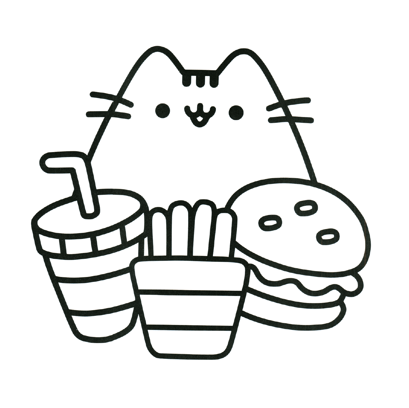  Pusheen ready to eat, delicious feast 
