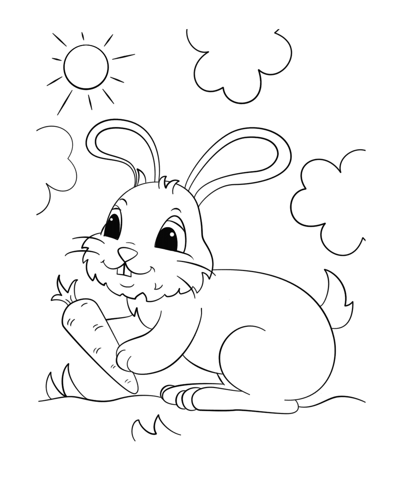  Kaninchen, die eine Karotte unter der Sonne halten 