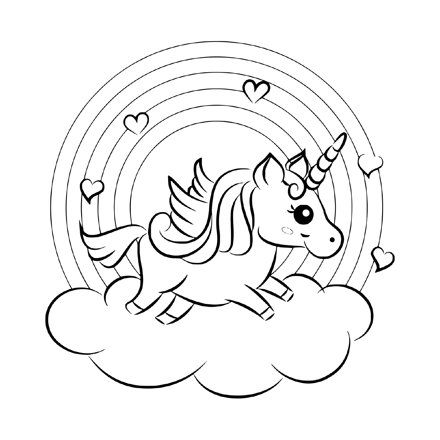  A unicorn on a cloud above a rainbow 