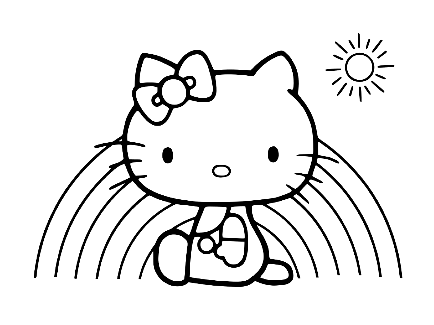  Hello Kitty in front of a rainbow and a sun 
