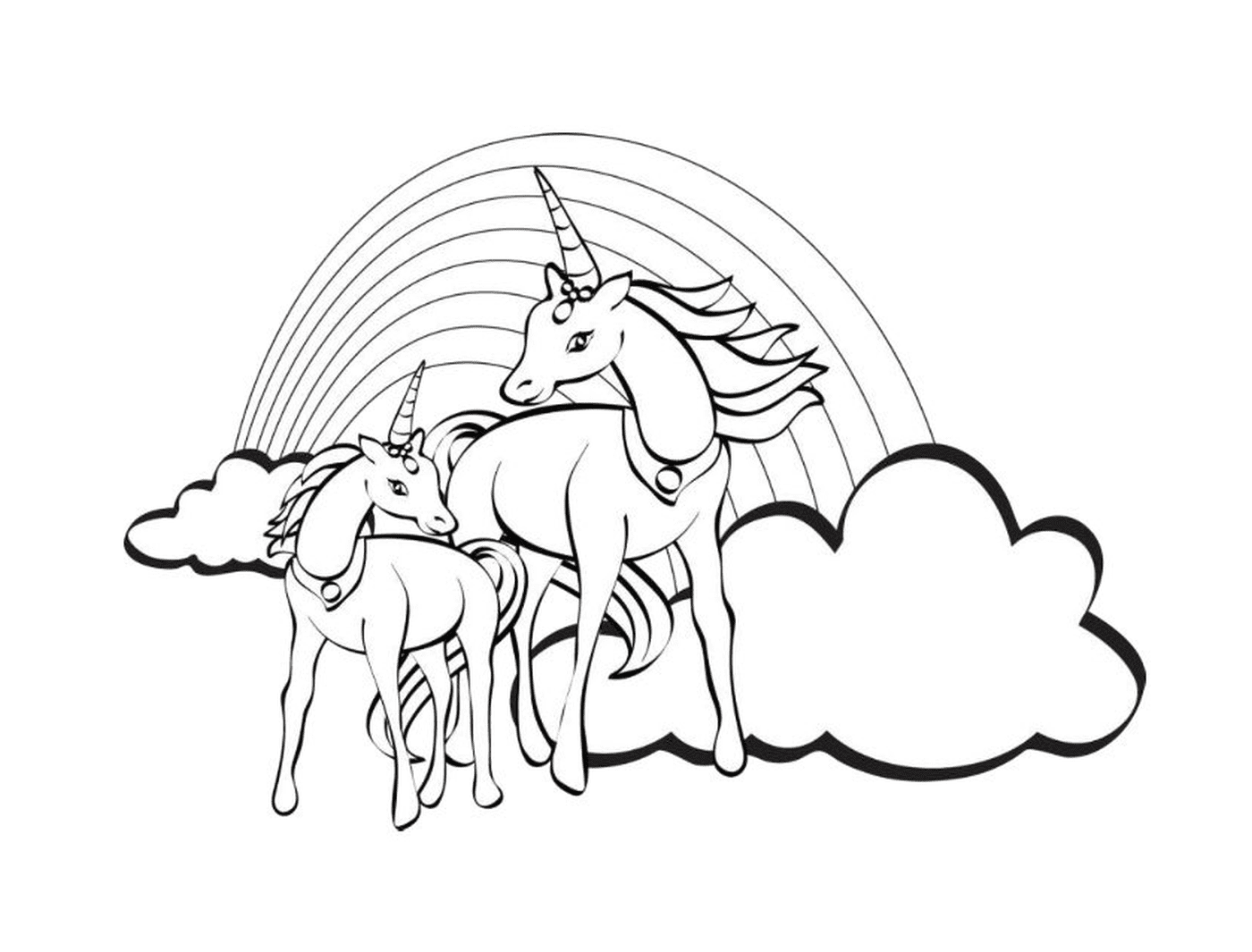  Un paio di unicorni fianco a fianco con un arcobaleno 