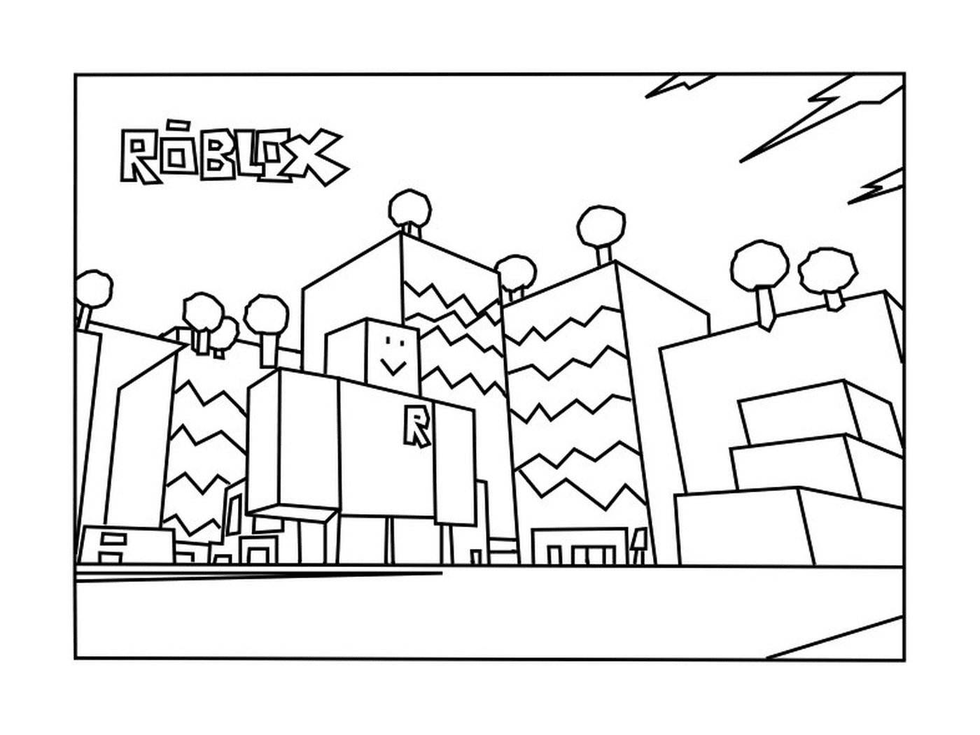  Colouring page of a Roblox building 