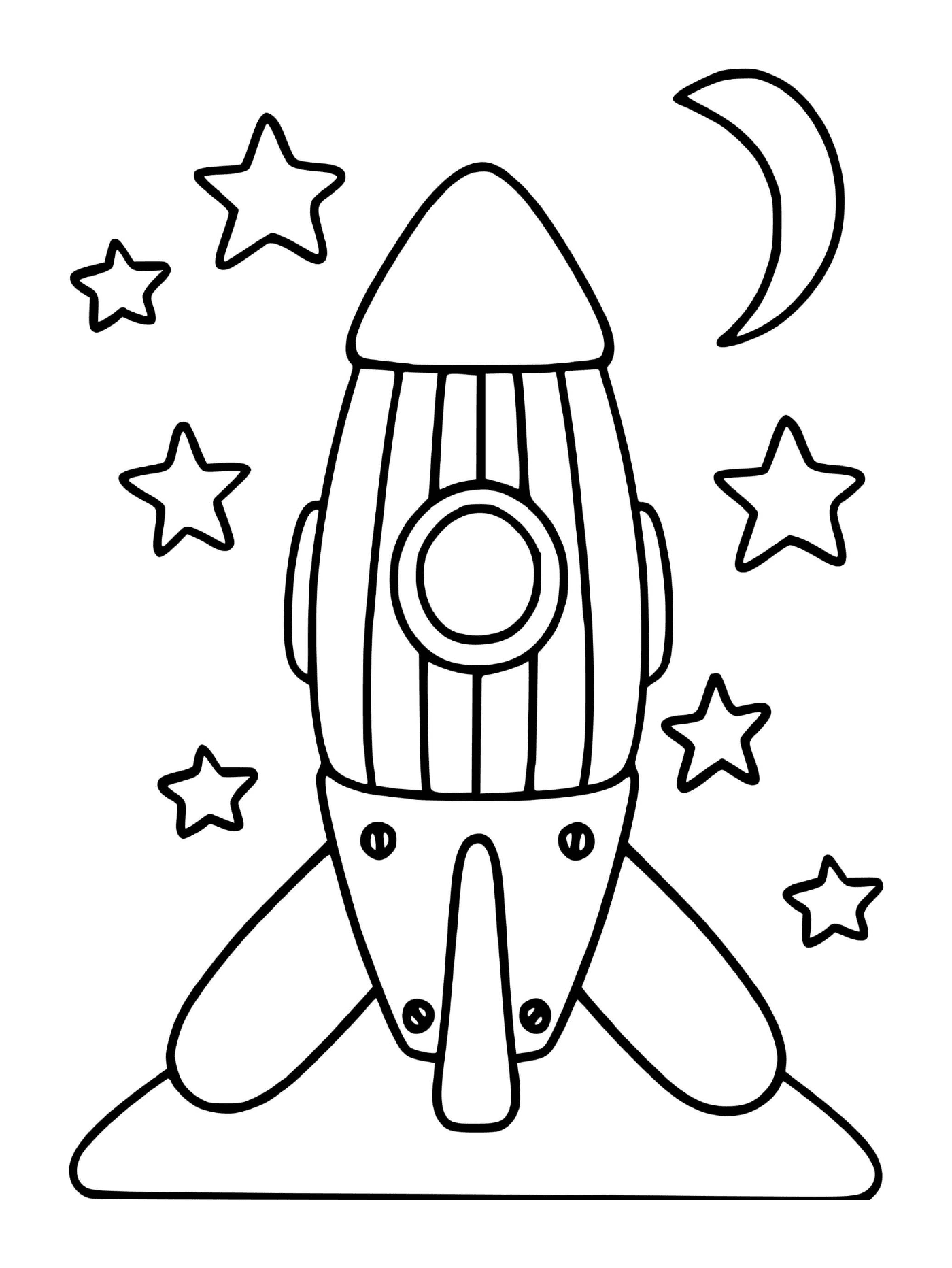 Easy rocket with stars and moon 