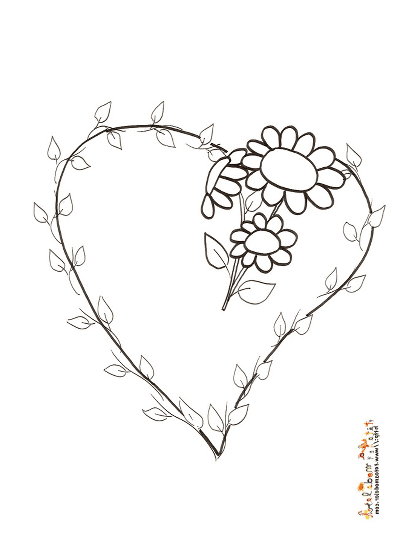 Heart with flowers and leaves 
