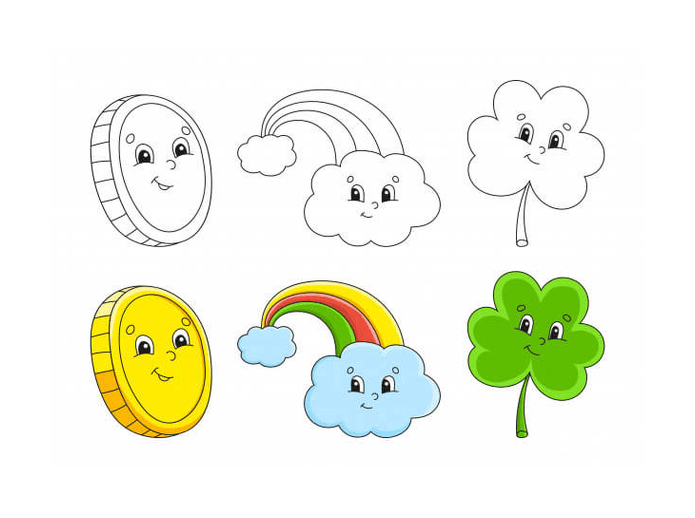  Saint Patrick's Day with clover, rainbow, gold coin 