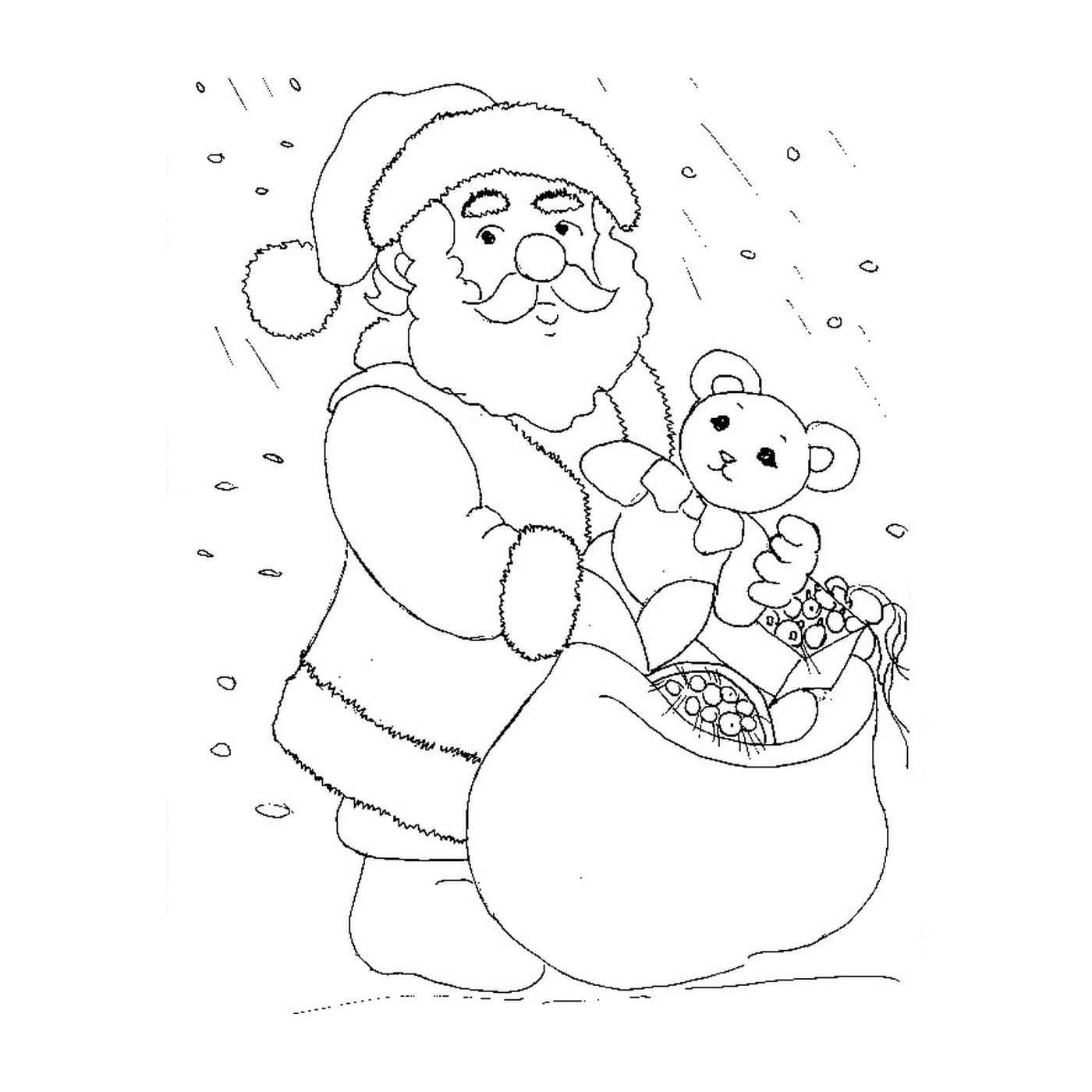  Santa sostiene un osito de peluche 