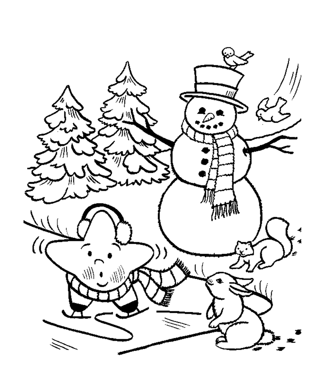  Hombre de nieve, ardilla y estrella 