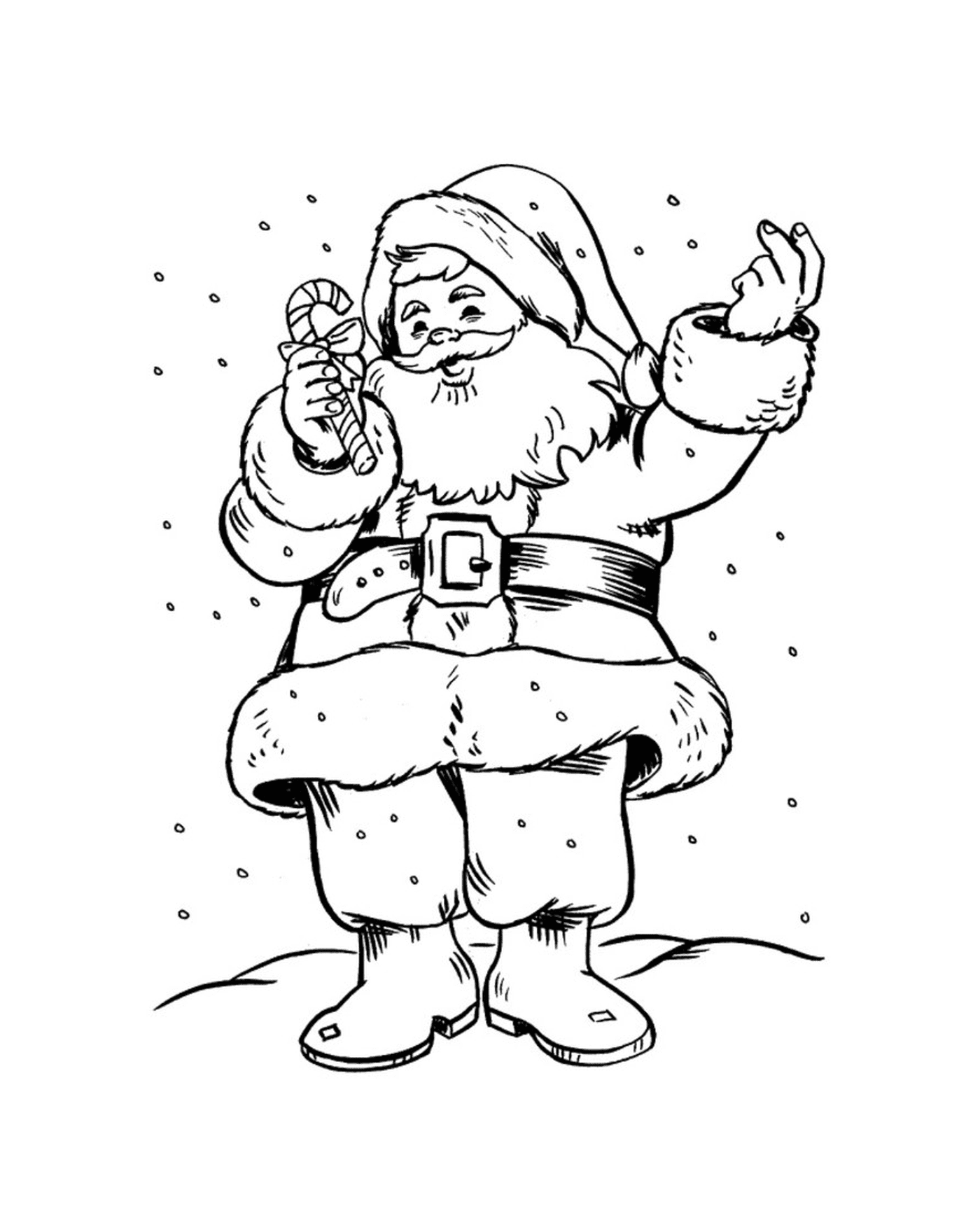  Санта держит сахарный тростник 