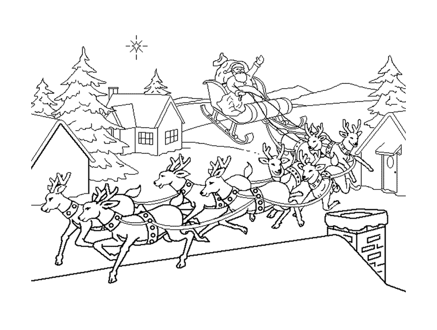  Santa's sledging line in a village 