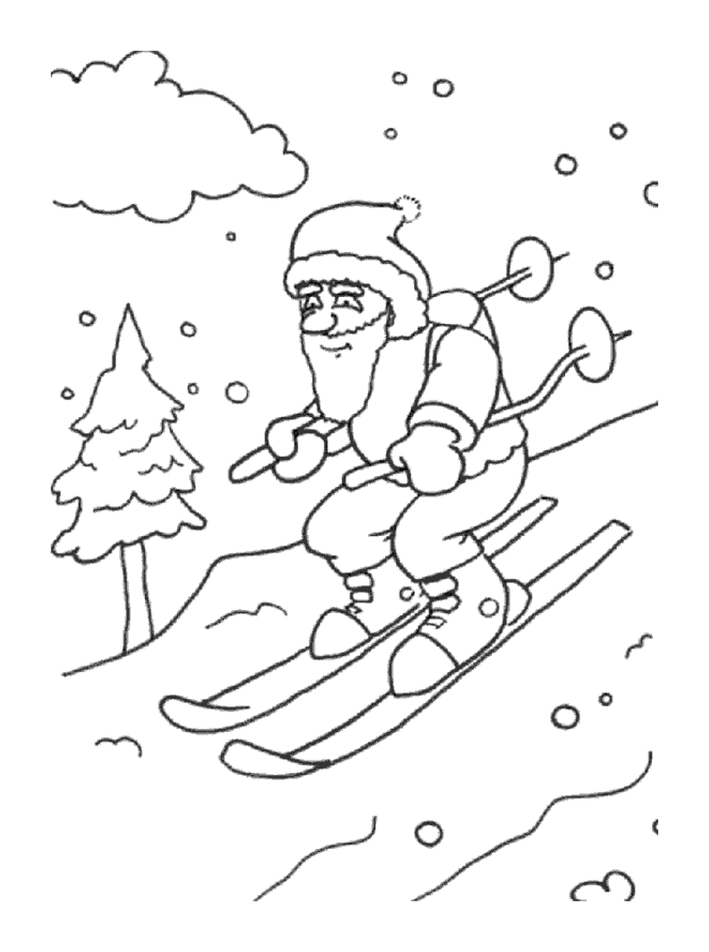  Санта-Клаус катается на лыжах 