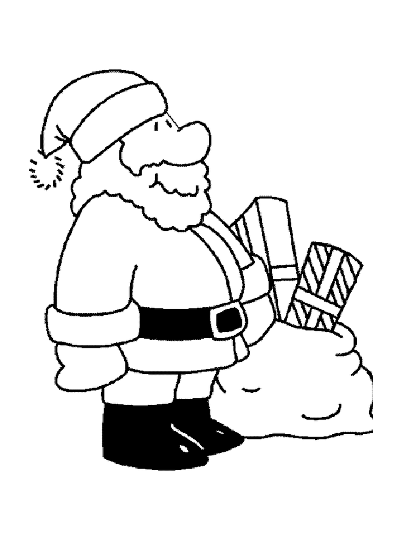 a smiling Santa Claus holding a gift 