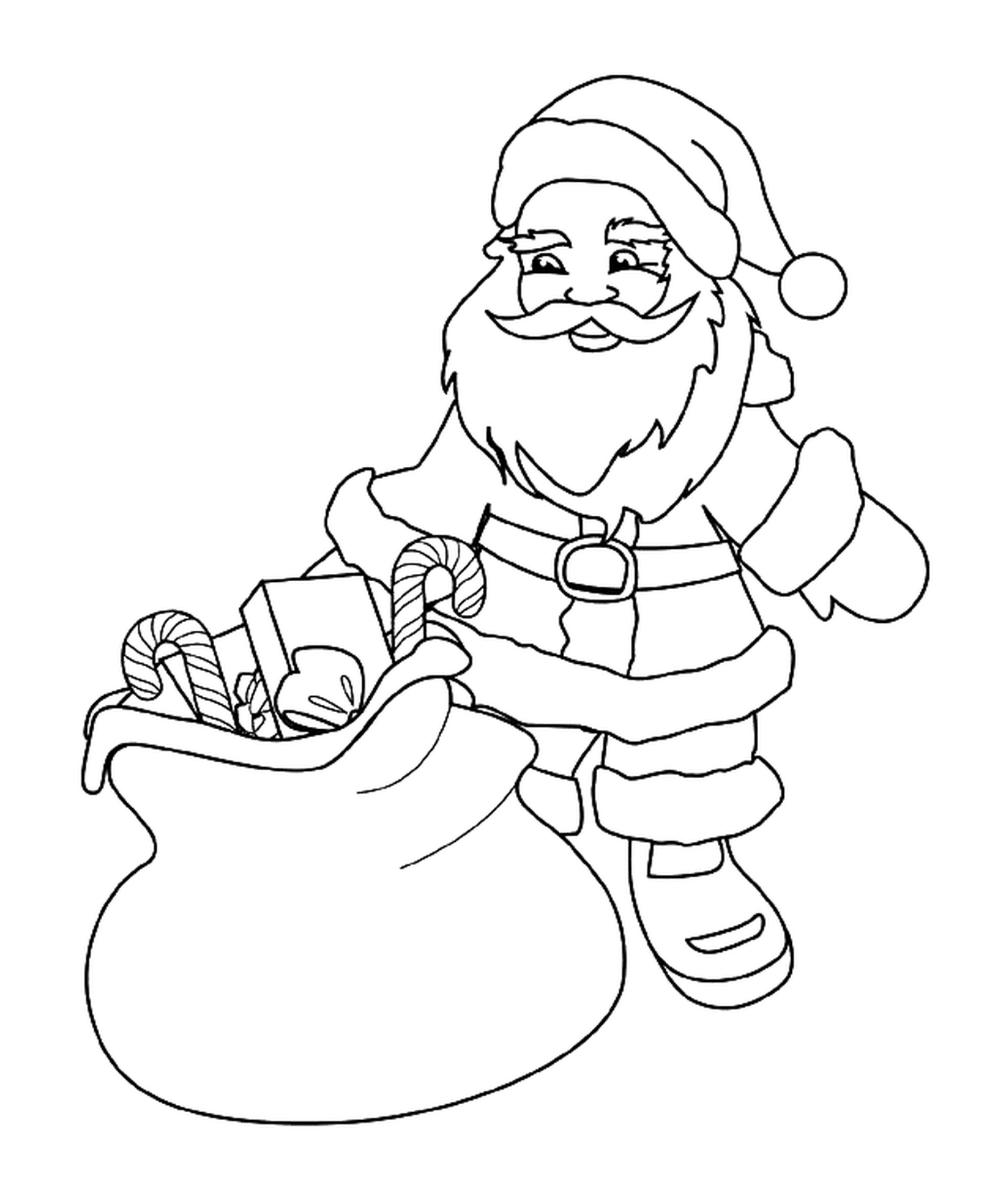  Санта со своей сумкой игрушек и угощением 