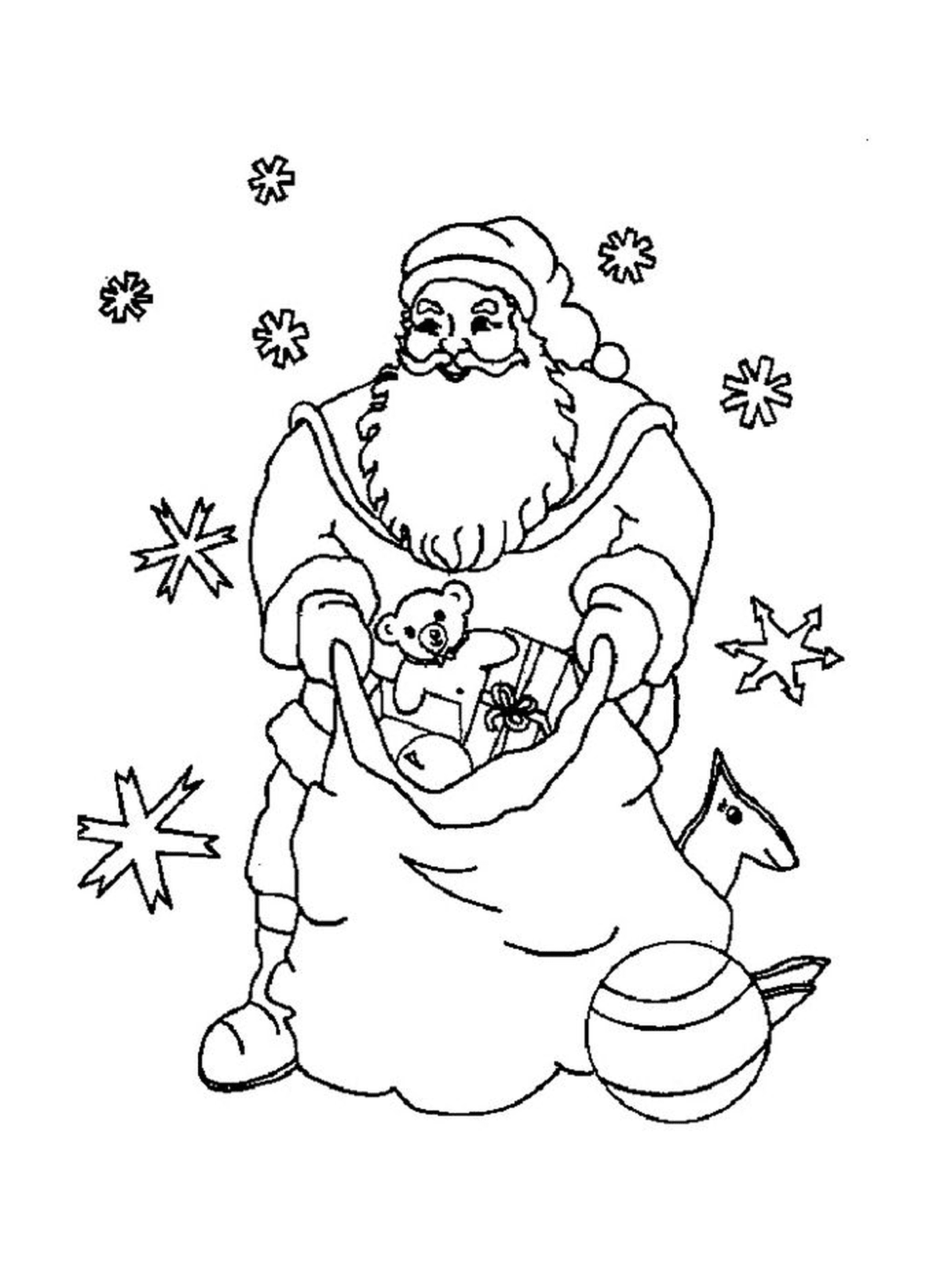  Santa Claus with stars and gifts 