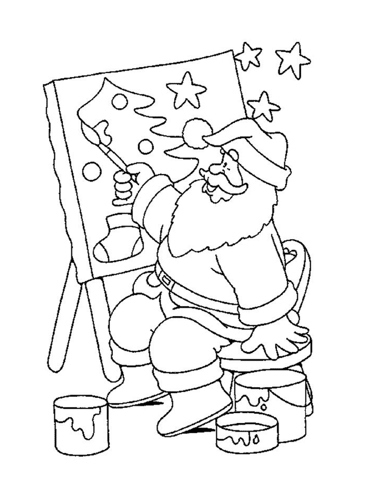  Santa malt ein Gemälde 