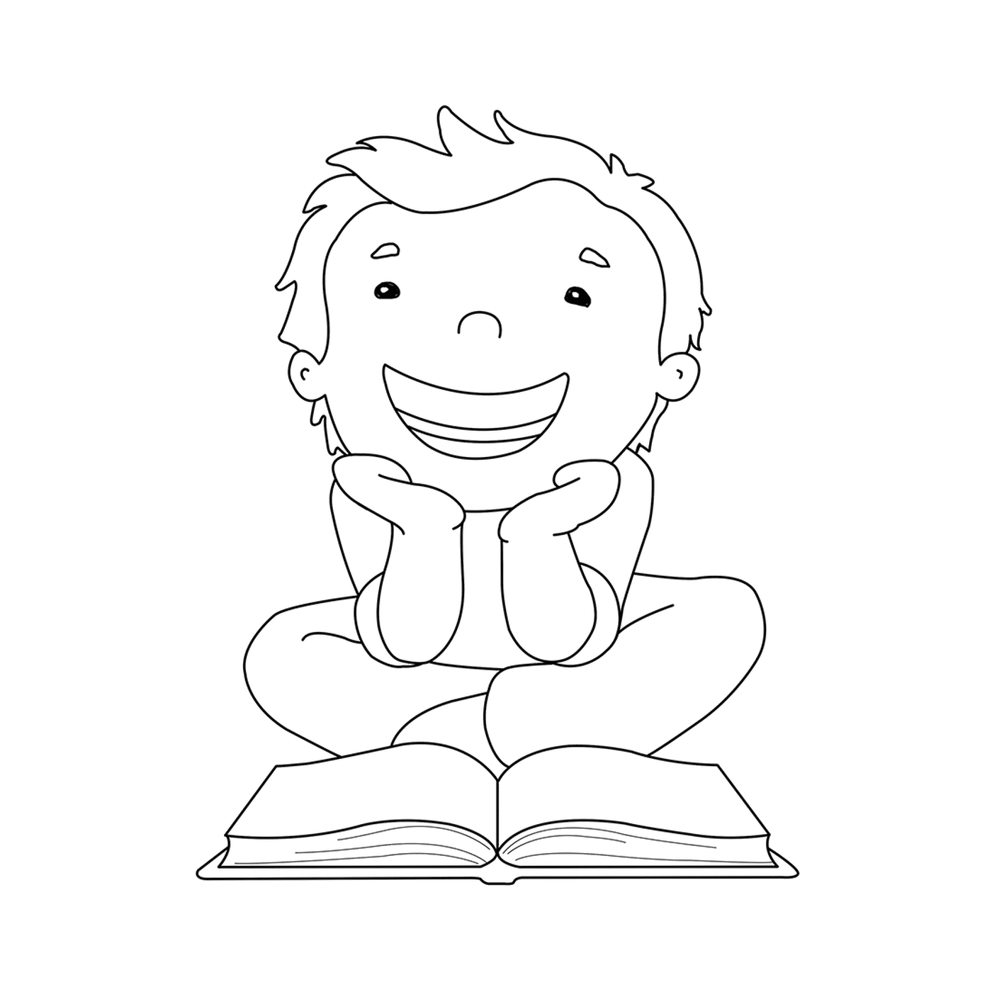  A boy sitting on a book 