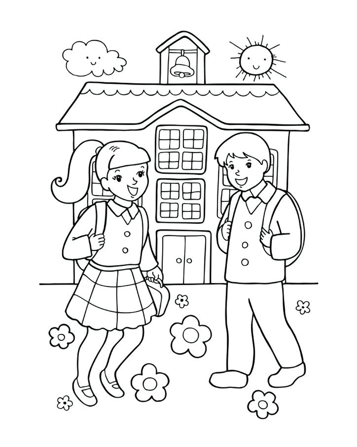  Una chica y un chico de vuelta a la escuela 