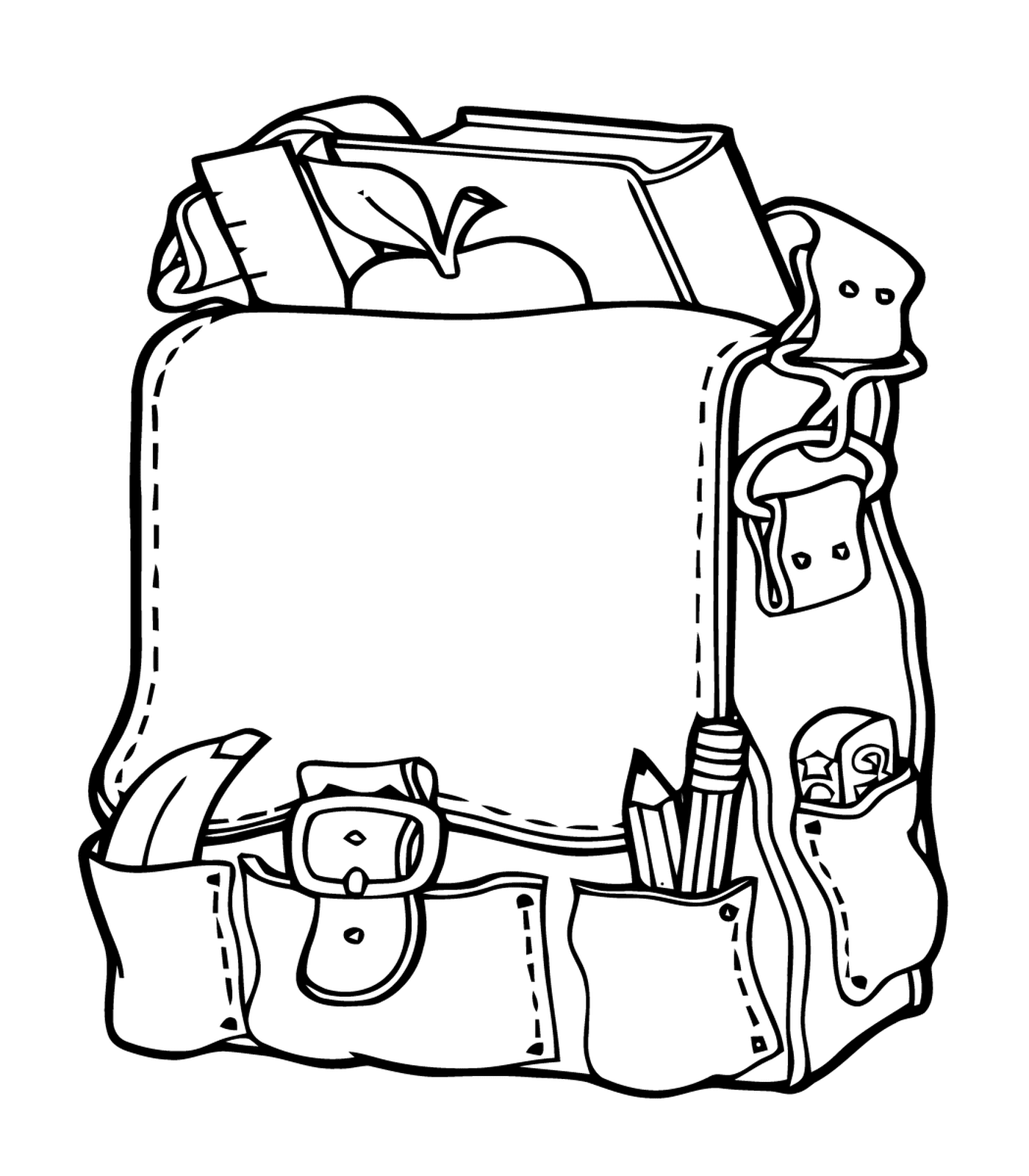  Открытый рюкзак, наполненный школьными принадлежностями 