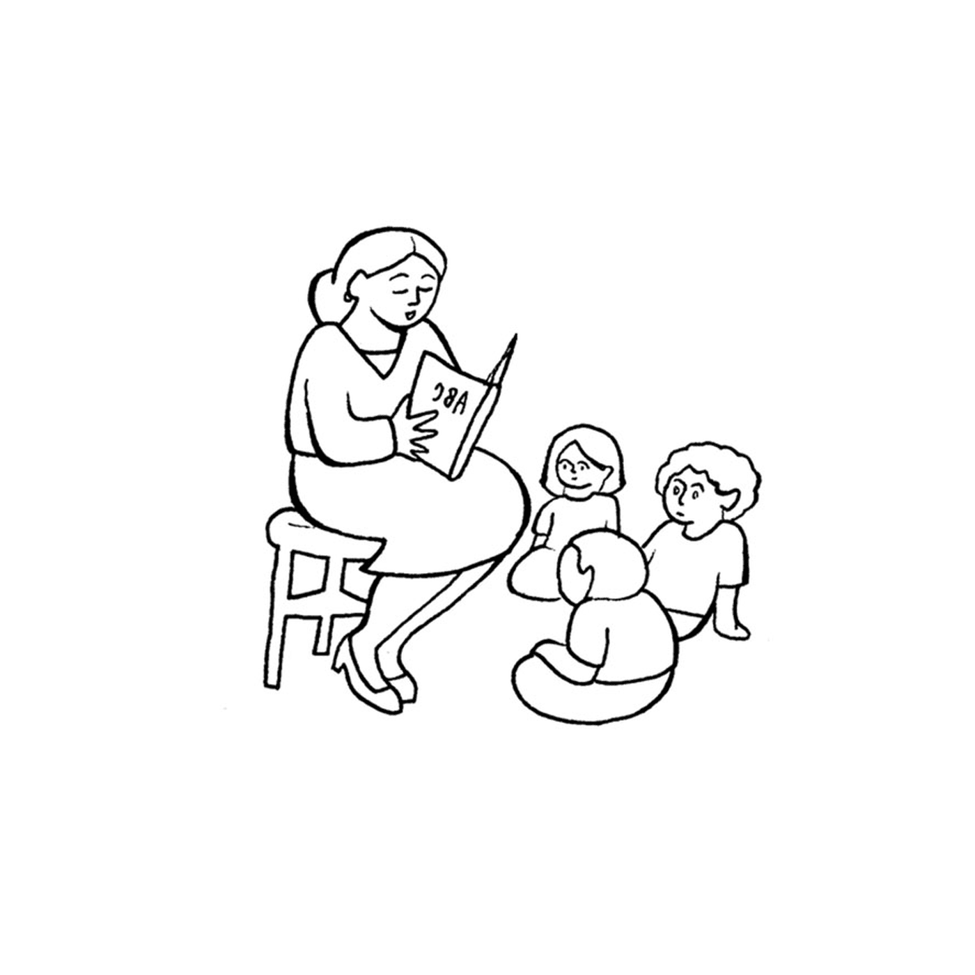  A teacher reading a two-child book 