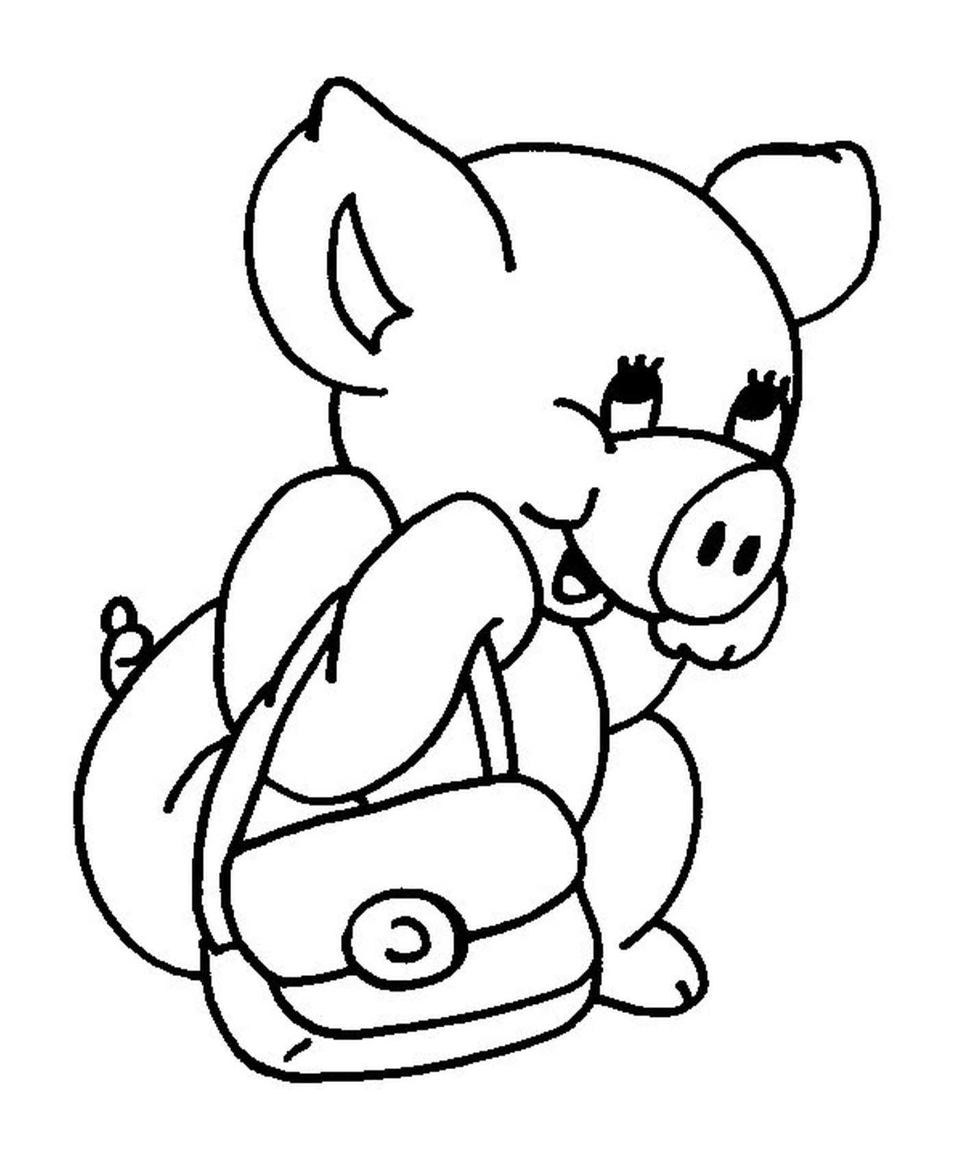  Un maiale che va a scuola con una borsa 