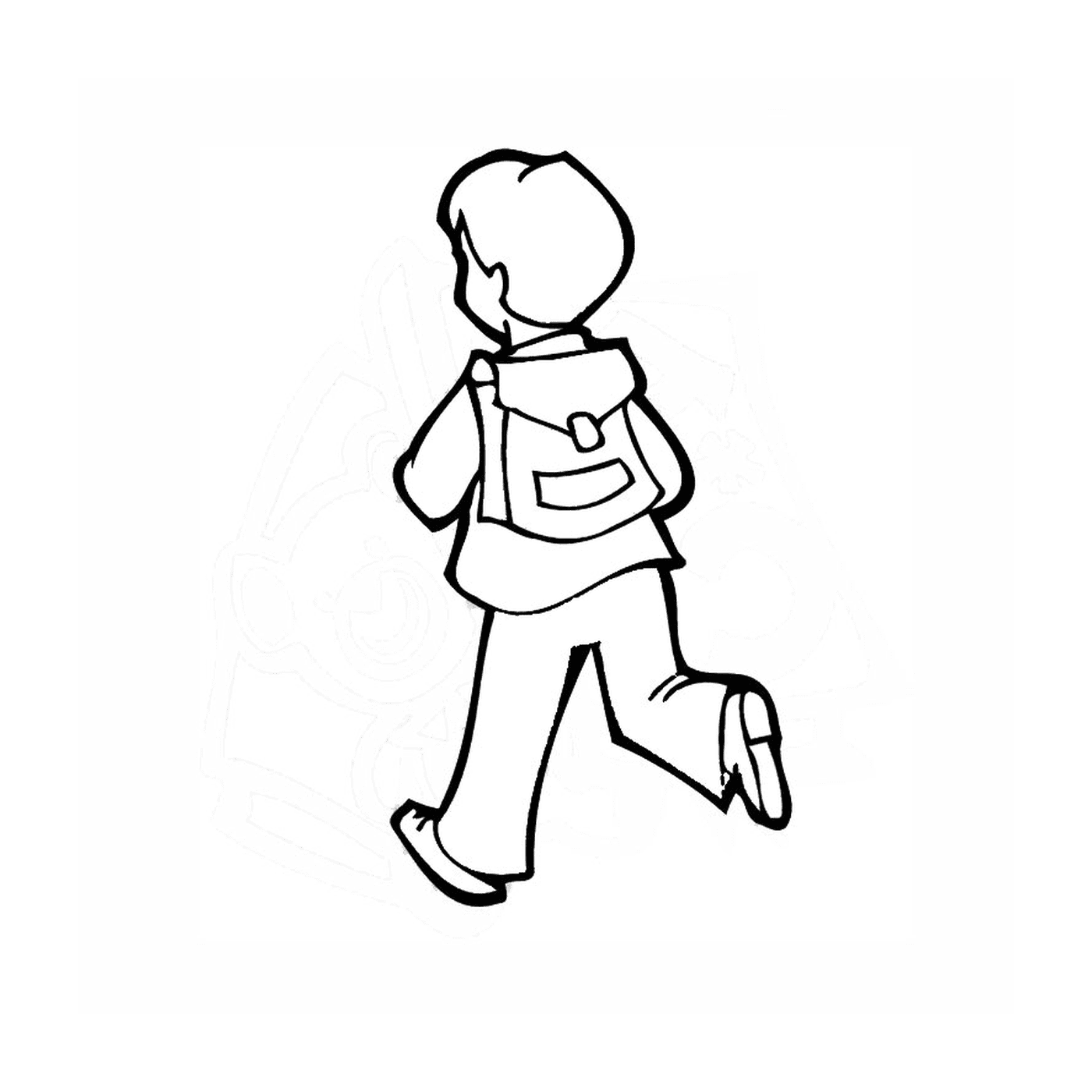  I'm going to school: a boy walking 