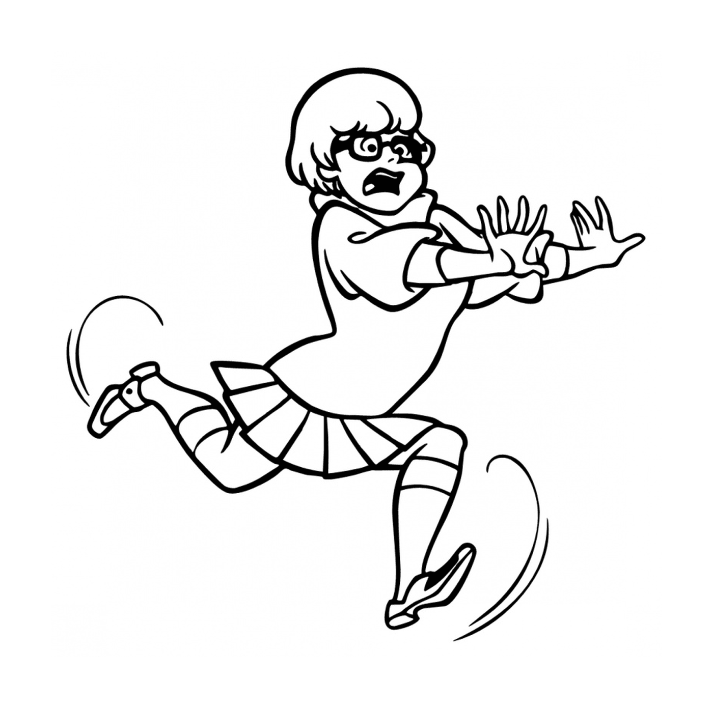  Ein gezeichnetes Mädchen läuft in der Luft 