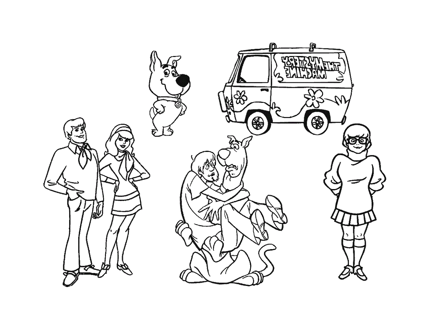  Eine Gruppe von Menschen und ein Scooby-Doo Van 