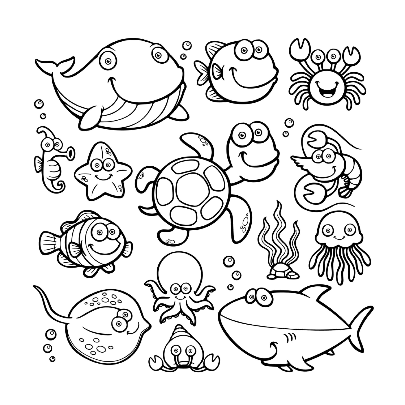  a set of cute marine animals 
