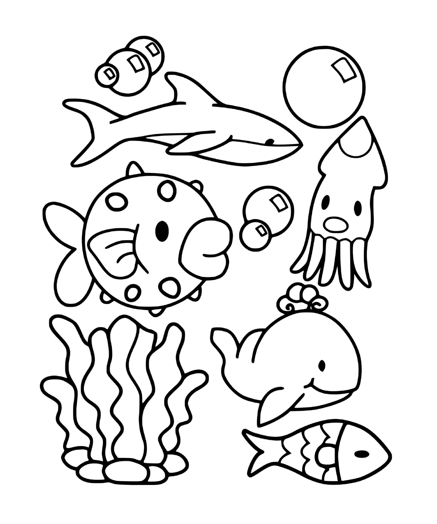  eine Gruppe von Meerestieren 