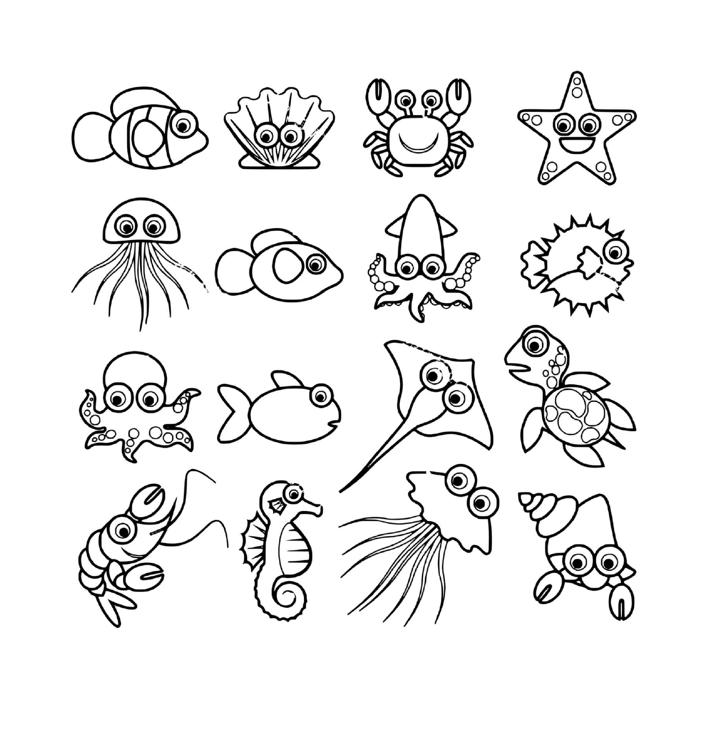  una serie di animali marini carini per bambini 