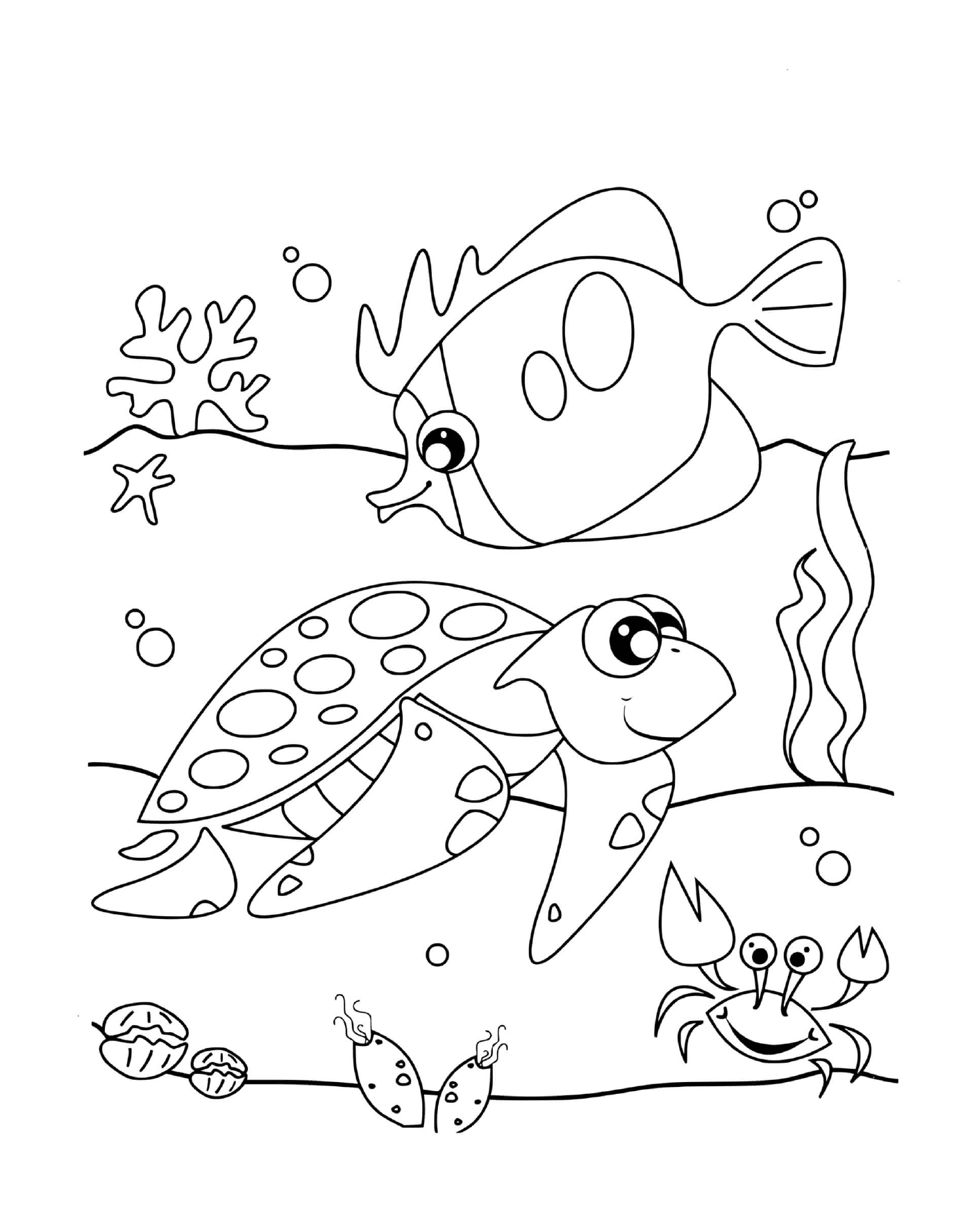  adorable tortuga y peces 