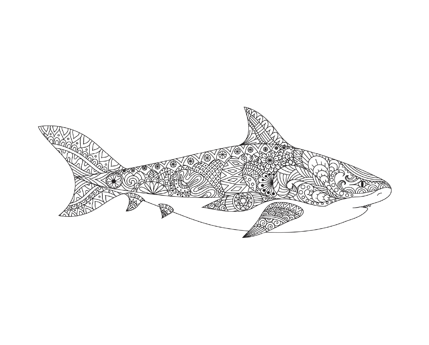  a tattooed representation of an adult shark with open mouth 