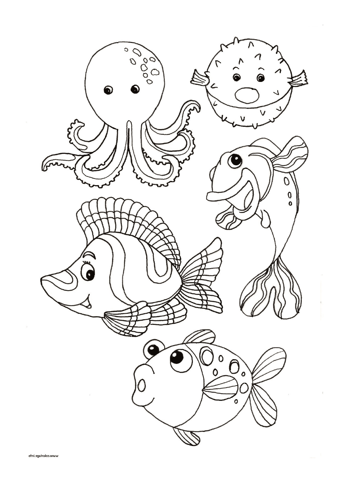  un grupo de animales marinos de pie uno al lado del otro 