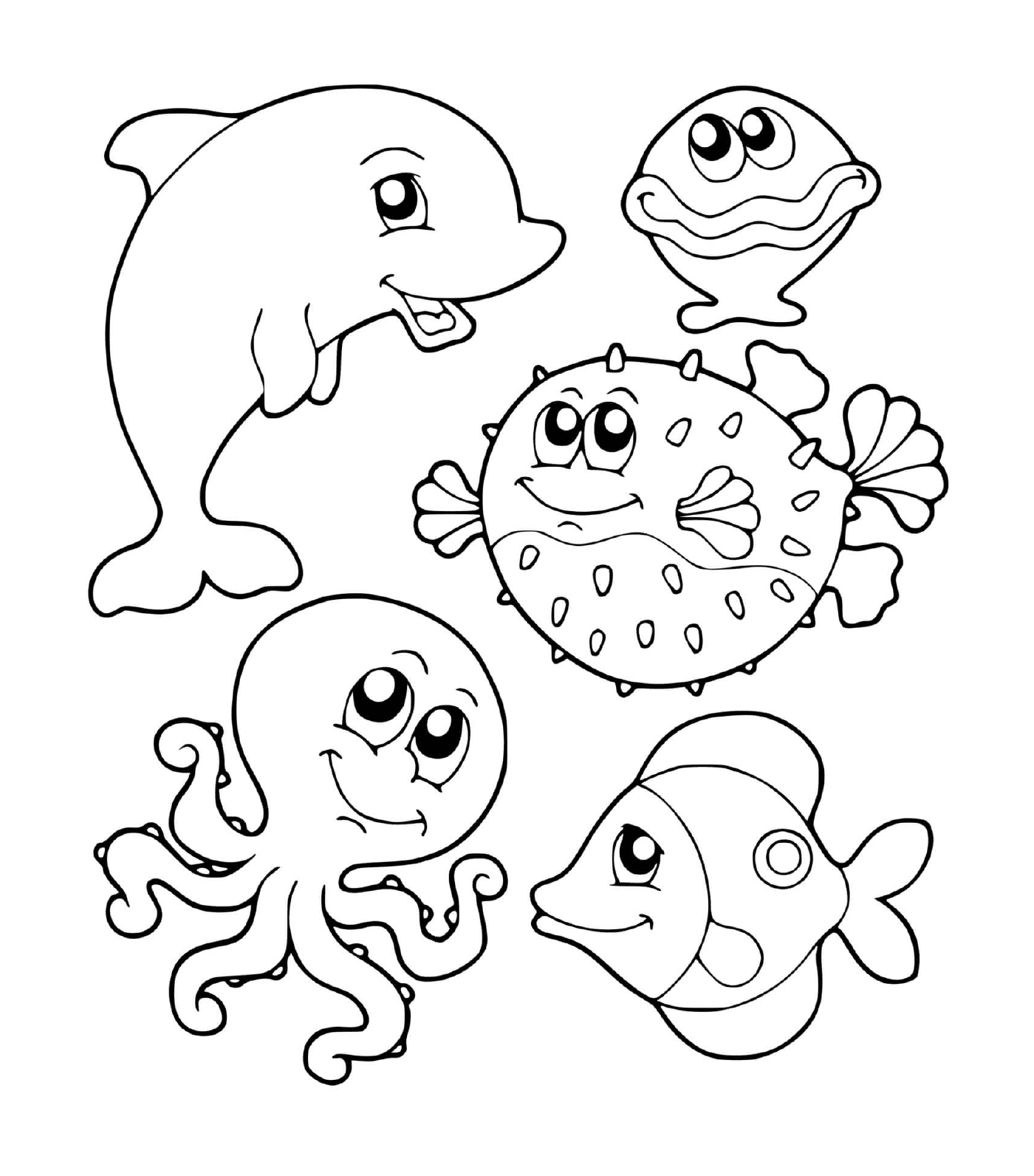  Gruppo di animali marini nell'acqua 