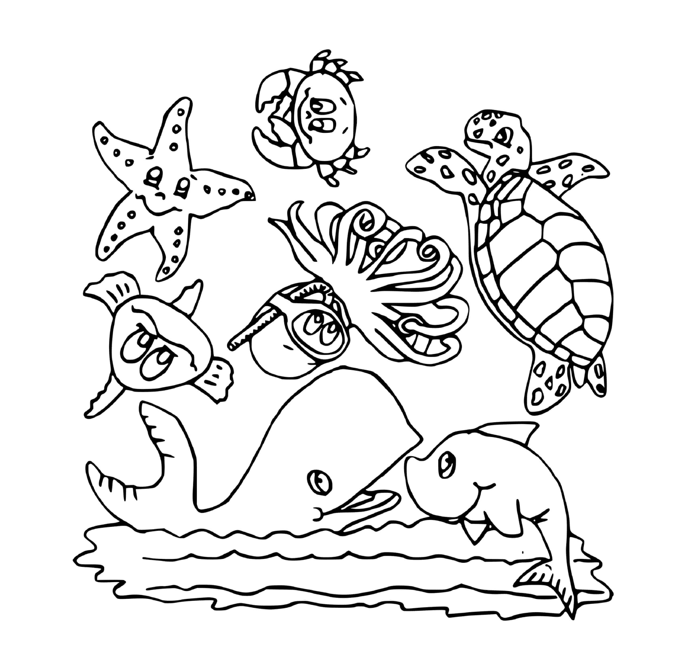  Grupo de animales marinos en el agua 
