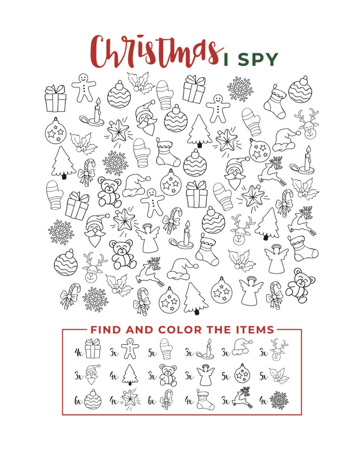  I Spy Christmas Finden und färben Sie die Elemente 