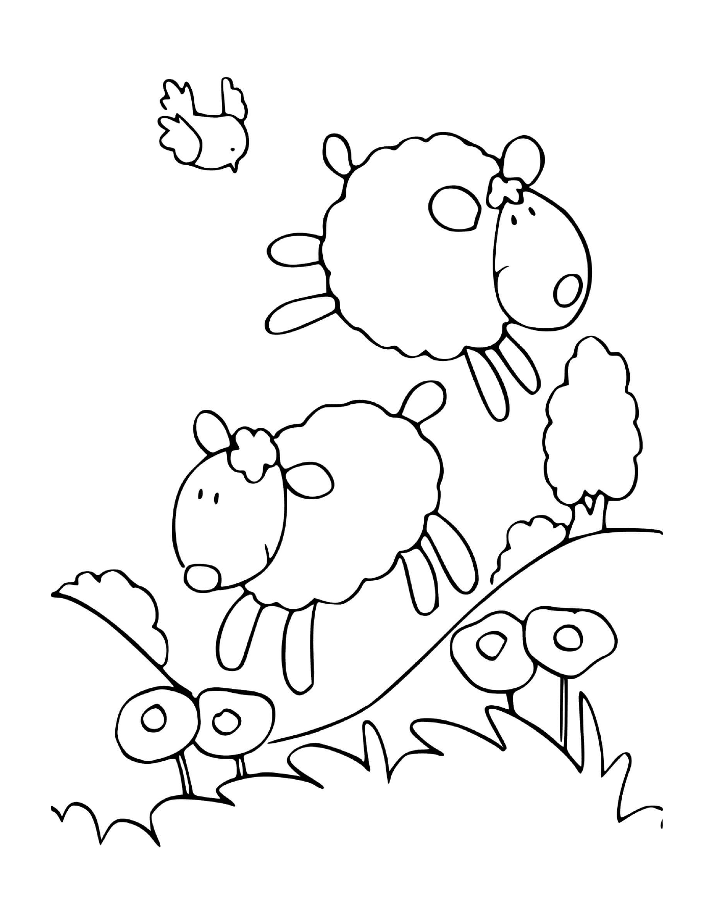  Zwei Schafe springen freudig 