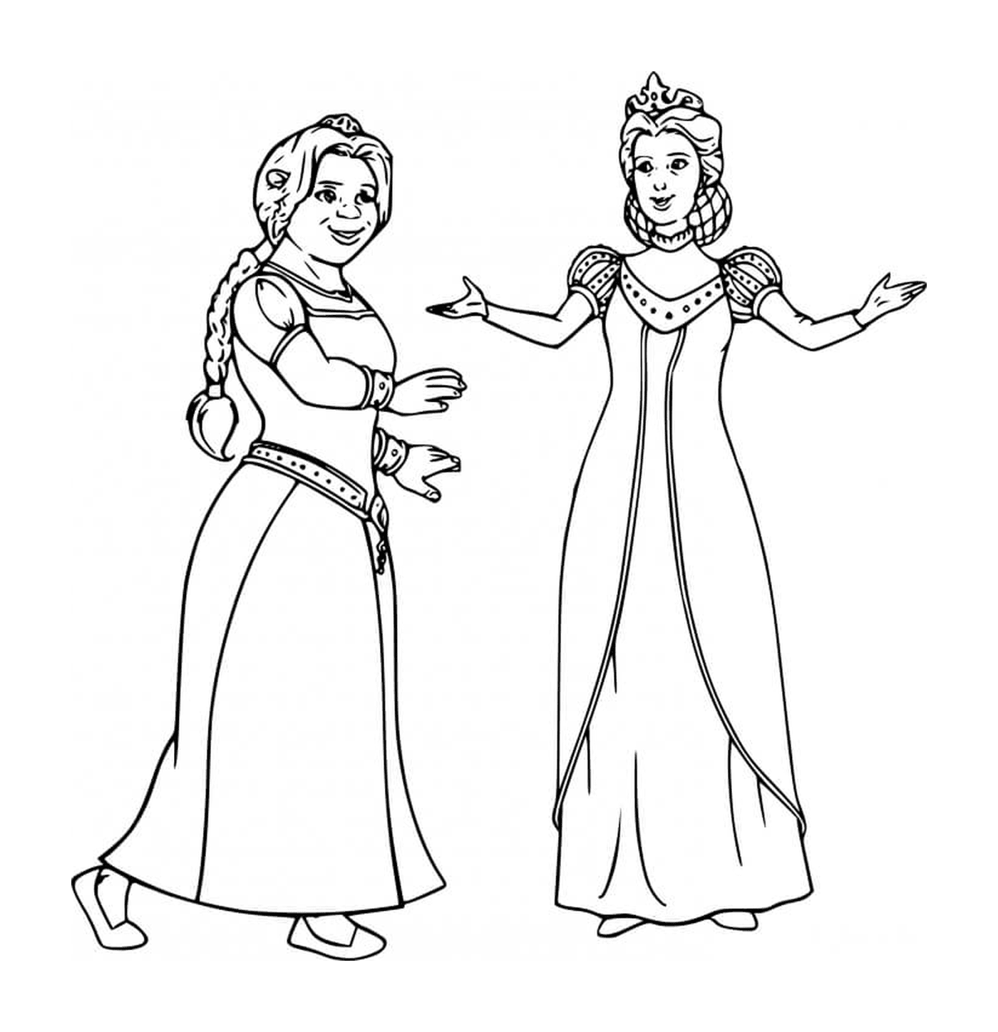  Zwei Frauen in einem mittelalterlichen Kleid 
