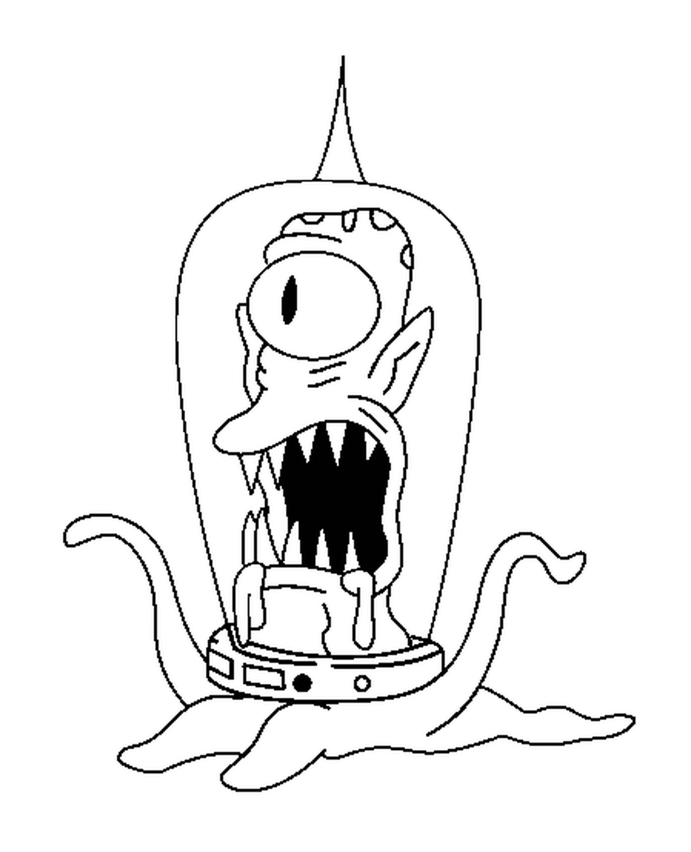  Alien, Zeichentrickfigur mit einem seltsamen Gesicht 