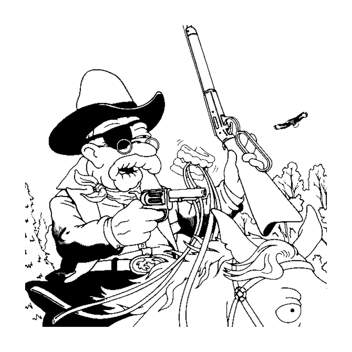  Abraham is a cowboy, old man with hat and gun 