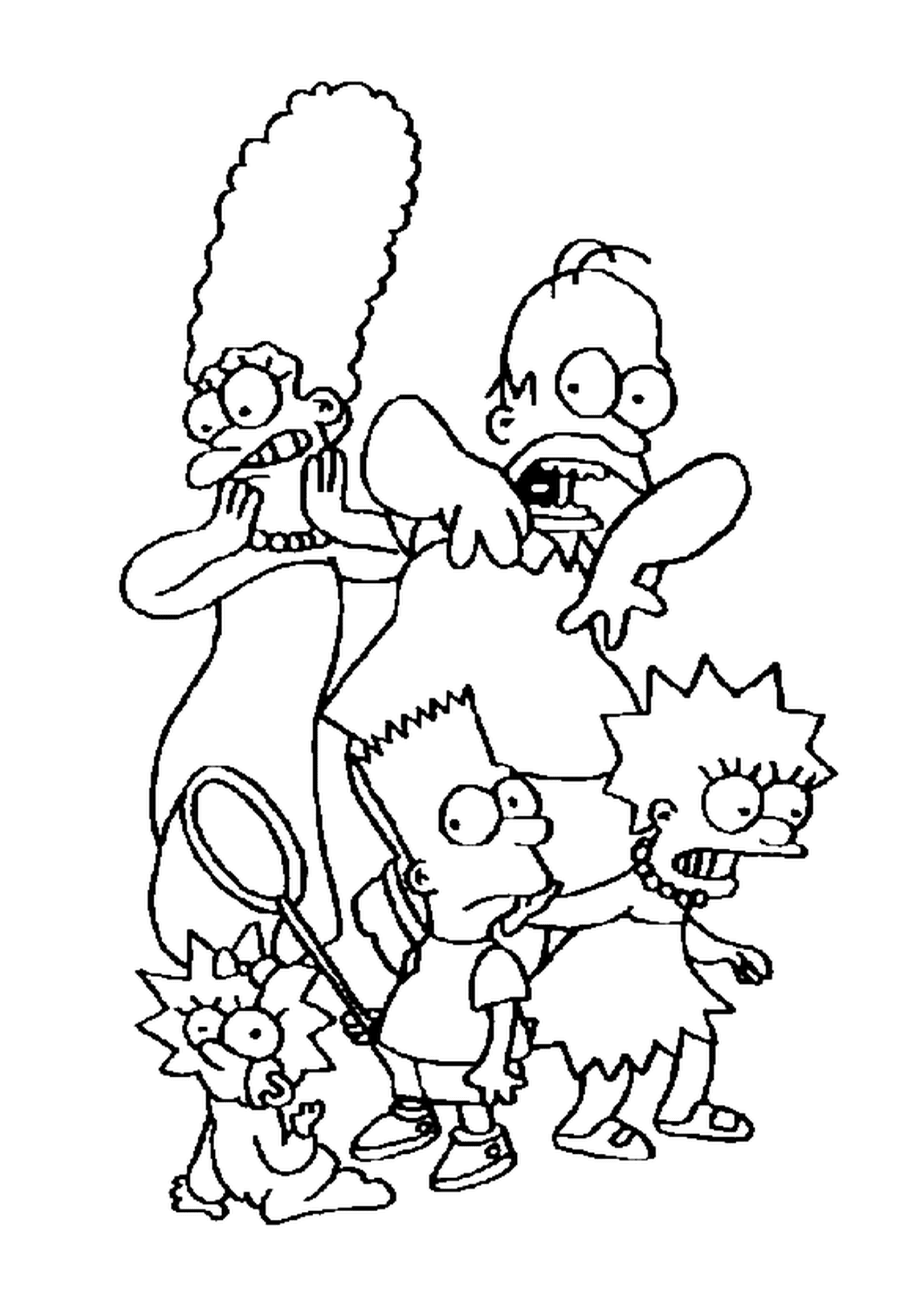  The scared Simpson family, cartoon characters 