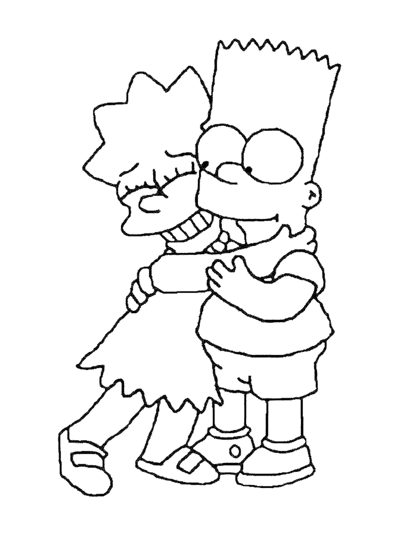  Bart y Lisa abrazan, chico sosteniendo a una chica en sus brazos 