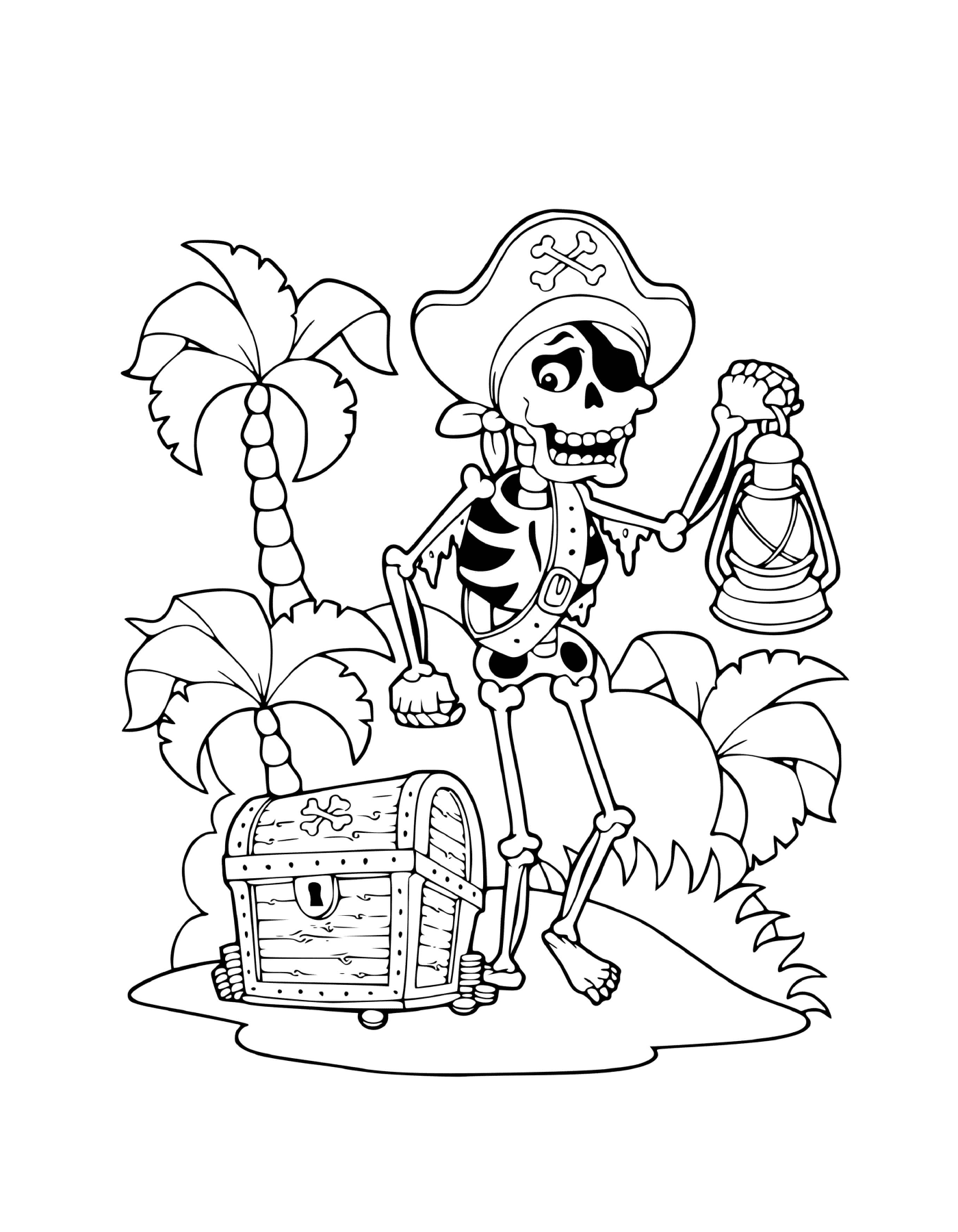  Pirata, esqueleto, isla, tesoro, palma 